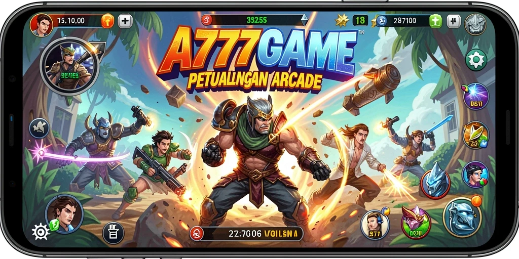 Tangkapan layar utama A777GAME menampilkan aksi seru dan gameplay Arcade yang dinamis.