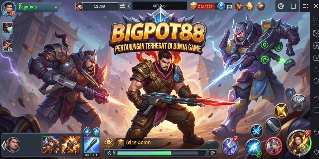 Screenshot gameplay BIGPOT88 menampilkan pertarungan intens antara karakter.