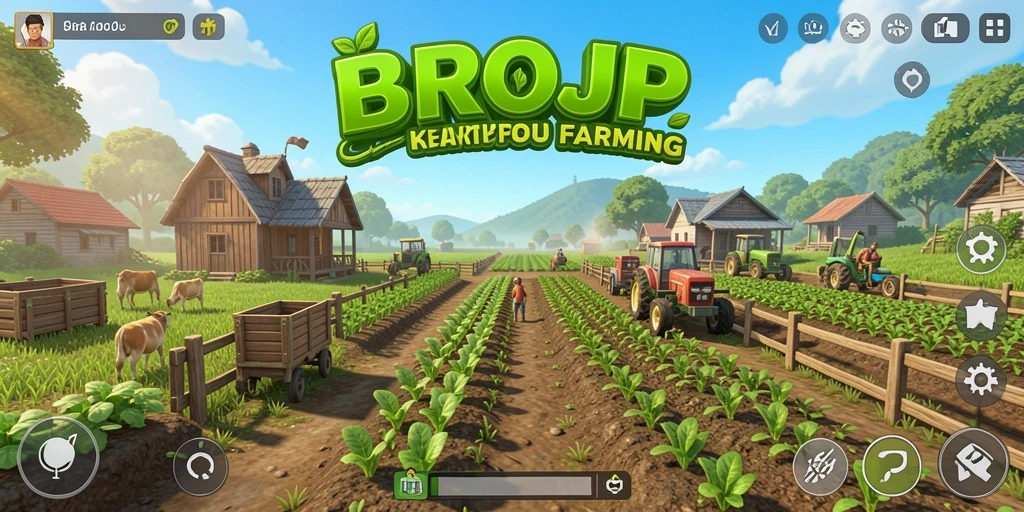 Screenshot utama BROJP yang memperlihatkan gameplay bertani yang seru.