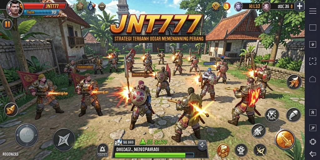 Screenshot utama JNT777 yang menunjukkan intensitas pertempuran strategi.