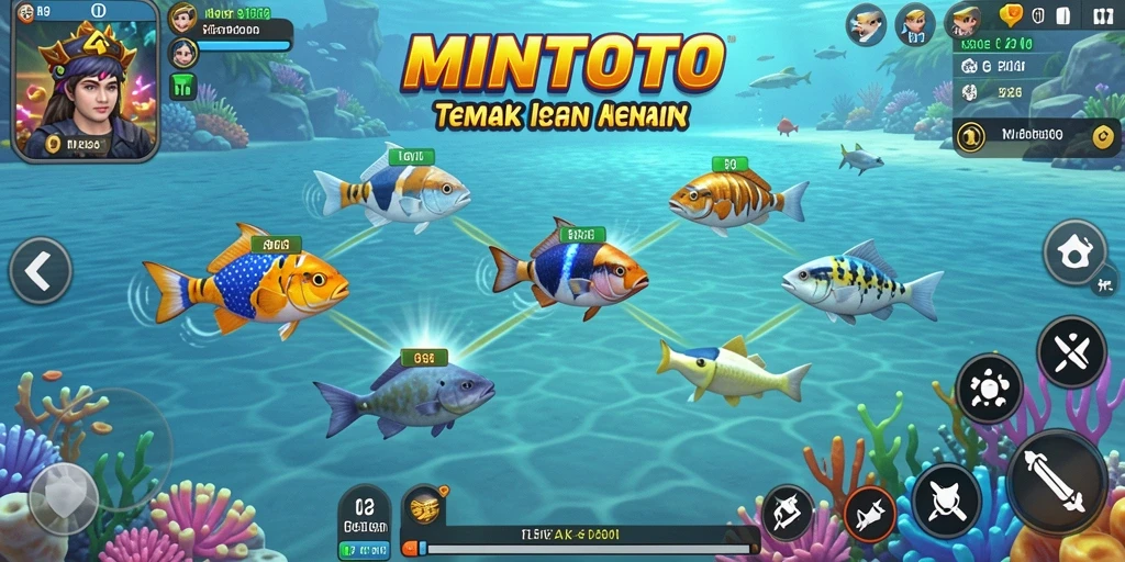 Tangkapan layar gameplay MINTOTO menampilkan aksi Tembak Ikan yang seru.