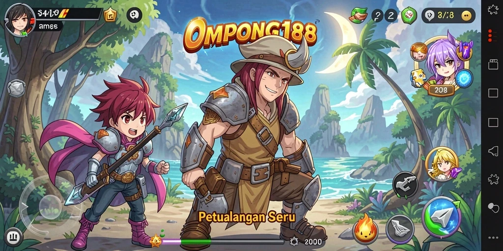 Screenshot gameplay OMPONG188 menampilkan aksi seru karakter anime.