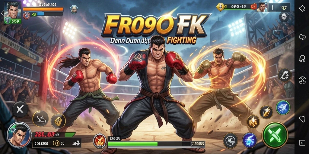 Screenshot gameplay OVO99 menampilkan pertarungan seru di arena yang mendebarkan.
