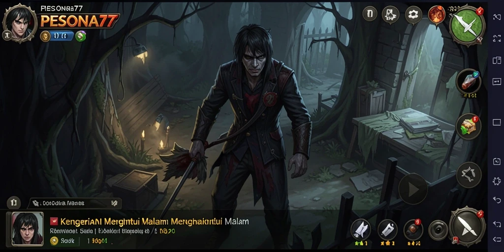 Tampilan gameplay menegangkan PESONA77 dengan suasana horor yang nyata.