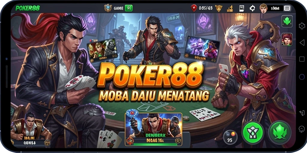 Gameplay seru POKER88 saat bertempur di arena MOBA.