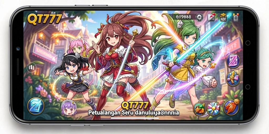 Tangkapan layar menampilkan aksi intens dalam game Anime QT777.