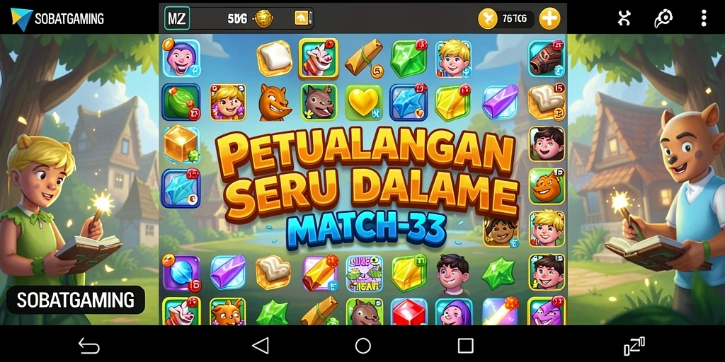 Tampilan gameplay seru dari SOBATGAMING dengan elemen Match-3 yang menantang.