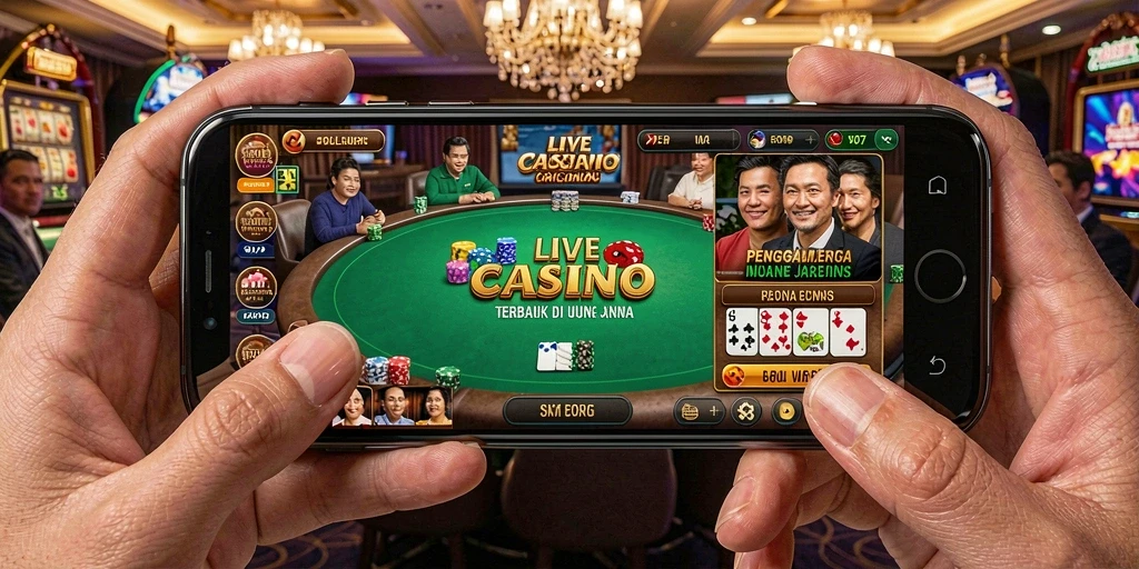 Screenshot V07 menunjukkan dealer profesional dan permainan yang mendebarkan di Live Casino.